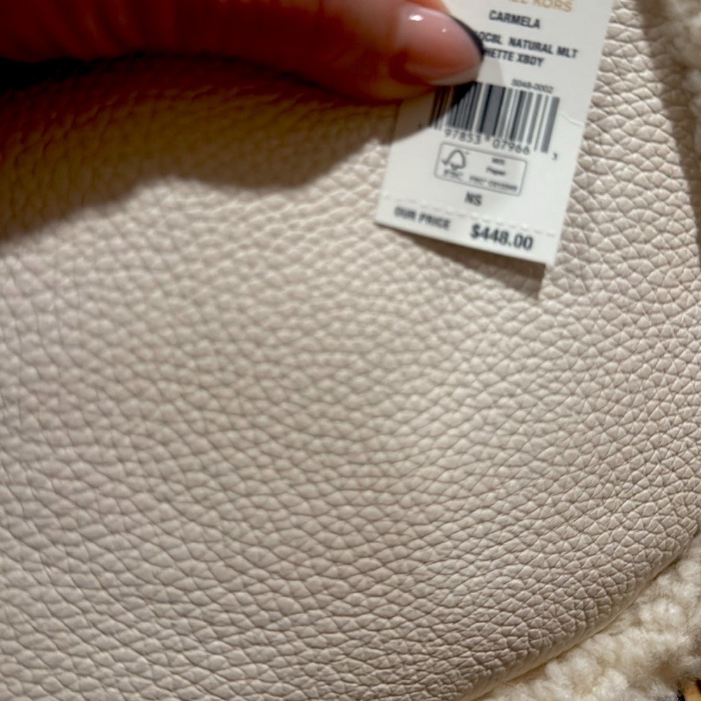 Michael Kors Carmela MD Leather Shearling Pouchette Crossbody Bag(Natural) - Picture 8 of 9